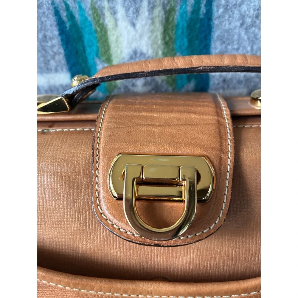 Vintage Hartmann Tan‎ Leather Satchel Handbag with Strap Gold Clasp